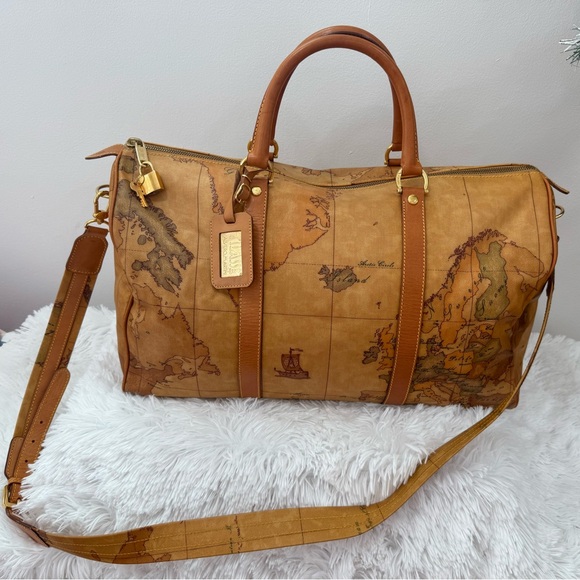 Alviero Martini 1A Classe Geo Map Men’s Travel Duffel Weekender Bag 19” FULL SET - Picture 4 of 17